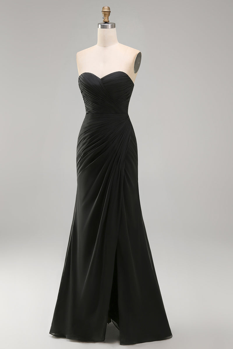 Load image into Gallery viewer, White Chiffon Sweetheart Long Engagement Dress with Slit