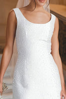 Load image into Gallery viewer, Sparkly White Bodycon Sequin Scoop Short Wedding Dress