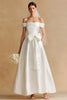 Load image into Gallery viewer, White Satin A Line Off the Shoulder Long Wedding Dress with Bow