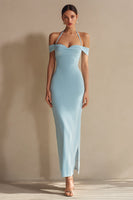 Load image into Gallery viewer, Sky Blue Mermaid Halter Long Formal Dress with Slit