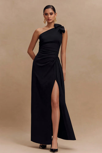 Black Sheath One Shoulder Long Formal Dress with Slit