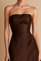 Load image into Gallery viewer, Coffee Sheath Satin Strapless Long Formal Dress