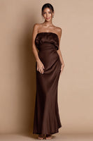 Load image into Gallery viewer, Coffee Satin Mermaid Strapless Long Formal Dress