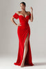 Load image into Gallery viewer, Red Mermaid Off the Shoulder Long Formal with Slit