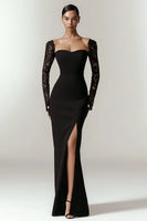 Load image into Gallery viewer, Black Mermaid Satin Sweetheart Long Sleeves Formal Dress