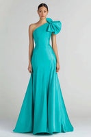 Load image into Gallery viewer, Jade Satin One Shoulder Mermaid Long Formal Dress with Bow