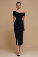 Load image into Gallery viewer, Black Mermaid Satin Off the Shoulder Long Formal Dress with Slit