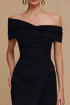 Black Mermaid Satin Off the Shoulder Long Formal Dress with Slit