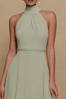 Load image into Gallery viewer, Dusty Sage Chiffon A Line High Neck Long Formal Dress