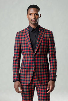 Black and Red Grid 2 Piece Notched Lapel Men Prom Suits