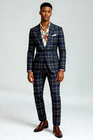 Load image into Gallery viewer, Black and Red Grid 2 Piece Notched Lapel Men Prom Suits