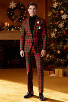 Load image into Gallery viewer, Black and Red Grid 2 Piece Notched Lapel Men Prom Suits