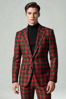 Load image into Gallery viewer, Black and Red Grid 2 Piece Notched Lapel Men Prom Suits