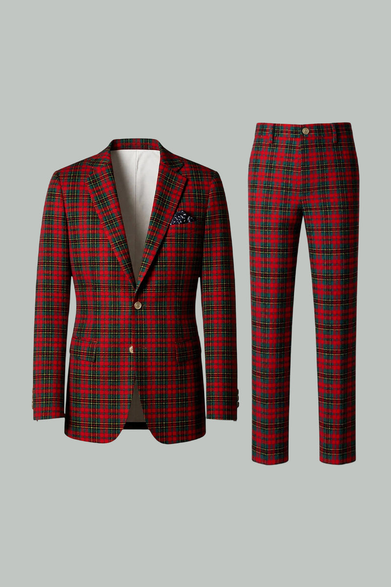 Load image into Gallery viewer, Black and Red Grid 2 Piece Notched Lapel Men Prom Suits
