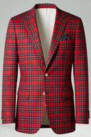 Load image into Gallery viewer, Black and Red Grid 2 Piece Notched Lapel Men Prom Suits