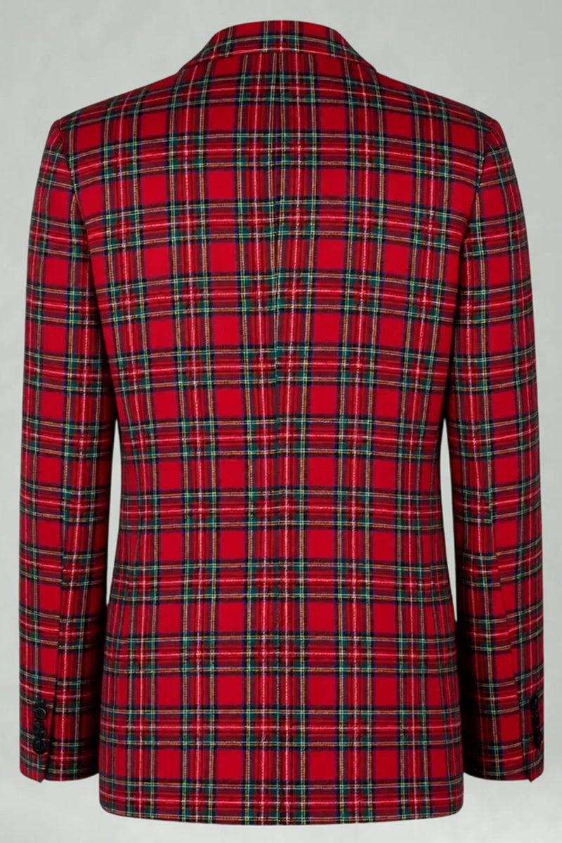 Load image into Gallery viewer, Black and Red Grid 2 Piece Notched Lapel Men Prom Suits