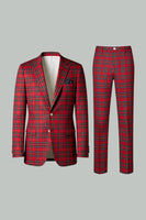 Load image into Gallery viewer, Black and Red Grid 2 Piece Notched Lapel Men Prom Suits