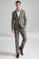 Load image into Gallery viewer, Brown and Grey Grid 2 Piece Notched Lapel Men Prom Suits