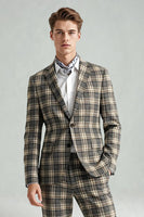 Load image into Gallery viewer, Brown and Grey Grid 2 Piece Notched Lapel Men Prom Suits