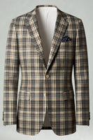 Load image into Gallery viewer, Brown and Grey Grid 2 Piece Notched Lapel Men Prom Suits