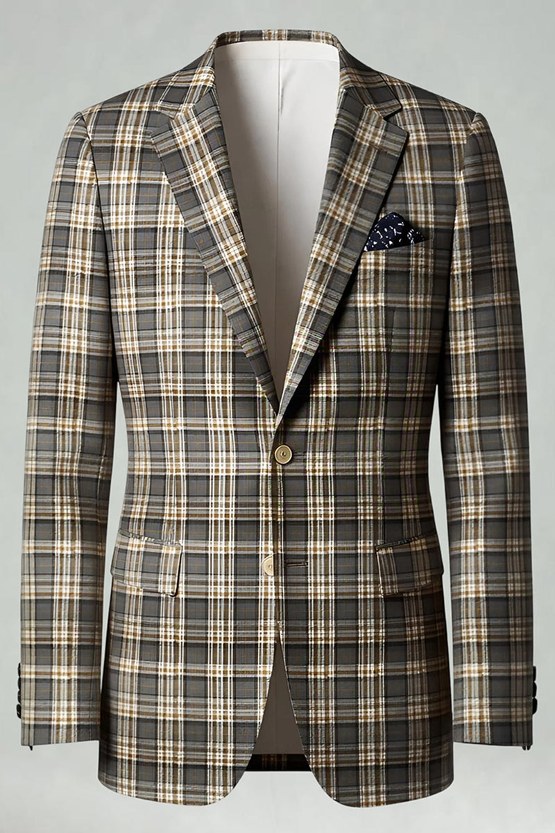 Load image into Gallery viewer, Brown and Grey Grid 2 Piece Notched Lapel Men Prom Suits