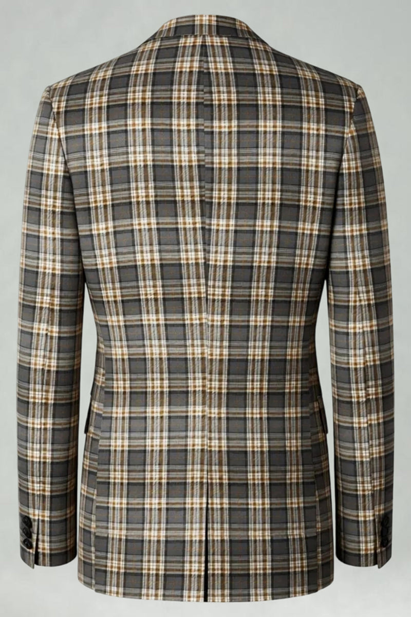 Load image into Gallery viewer, Brown and Grey Grid 2 Piece Notched Lapel Men Prom Suits