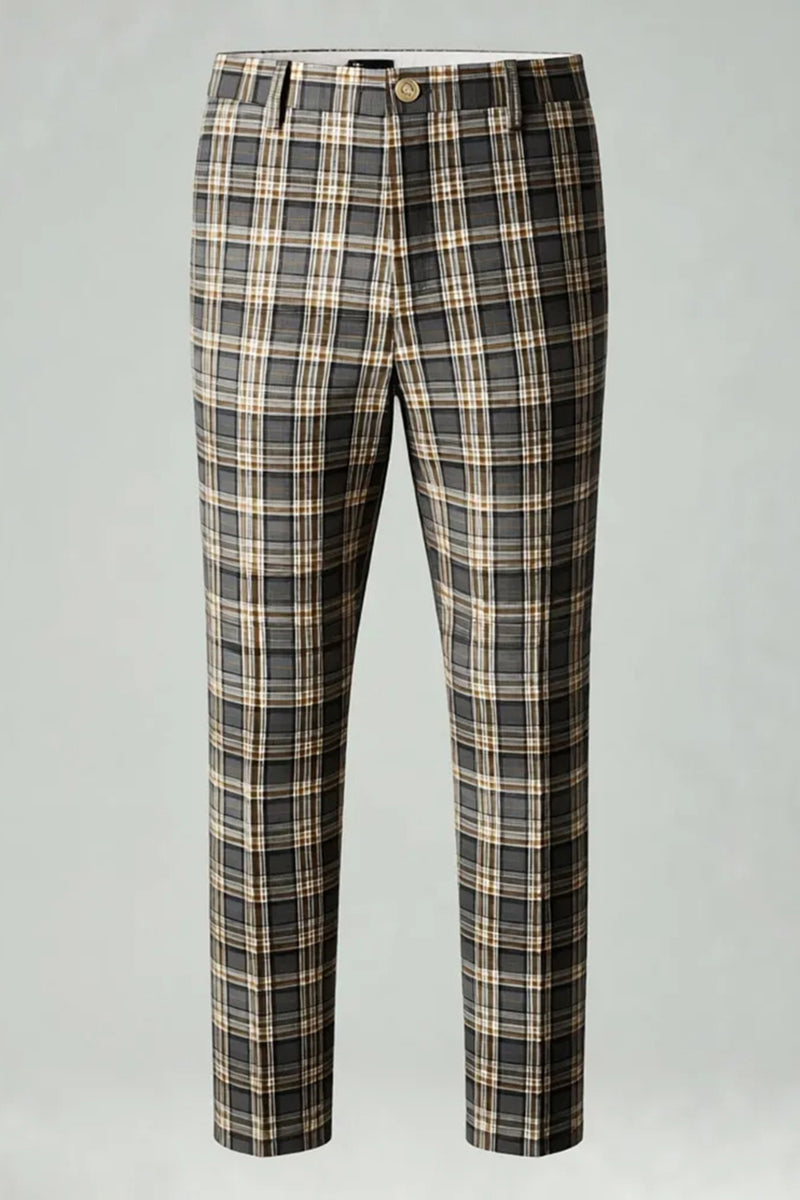 Load image into Gallery viewer, Brown and Grey Grid 2 Piece Notched Lapel Men Prom Suits