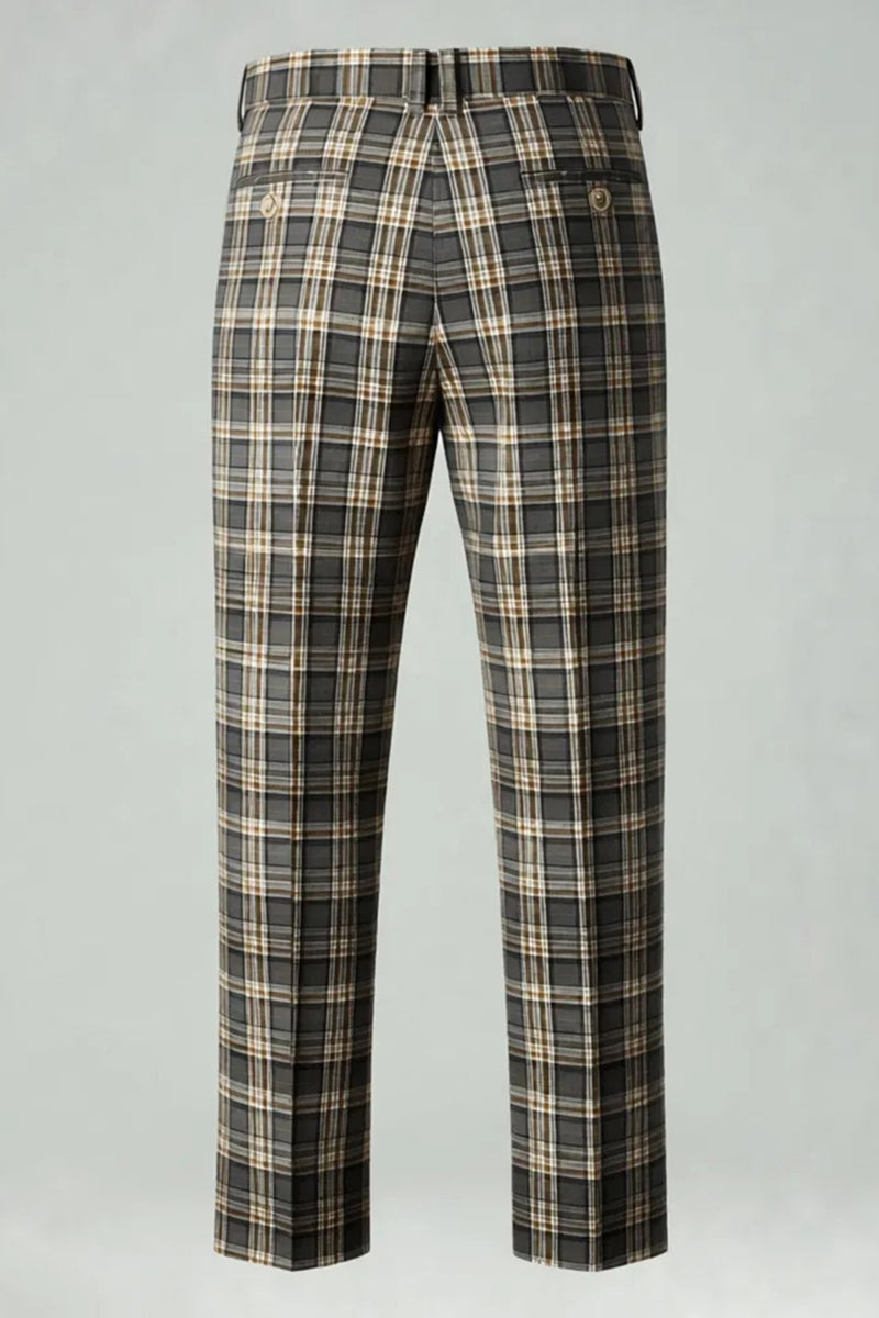 Load image into Gallery viewer, Brown and Grey Grid 2 Piece Notched Lapel Men Prom Suits