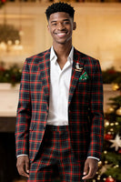 Load image into Gallery viewer, Brown and Grey Grid 2 Piece Notched Lapel Men Prom Suits