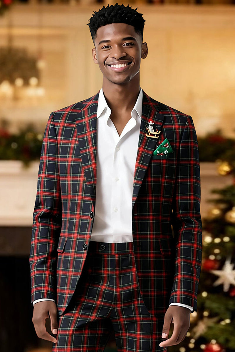 Load image into Gallery viewer, Brown and Grey Grid 2 Piece Notched Lapel Men Prom Suits