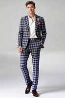 Load image into Gallery viewer, Brown and Grey Grid 2 Piece Notched Lapel Men Prom Suits