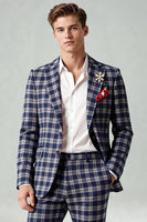 Load image into Gallery viewer, Brown and Grey Grid 2 Piece Notched Lapel Men Prom Suits