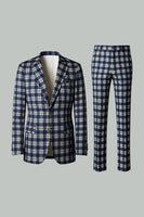 Load image into Gallery viewer, Brown and Grey Grid 2 Piece Notched Lapel Men Prom Suits