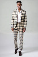Load image into Gallery viewer, Black and Yellow Grid Notched Lapel Men Prom Suits