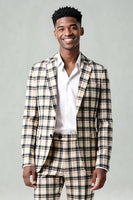 Load image into Gallery viewer, Black and Yellow Grid Notched Lapel Men Prom Suits