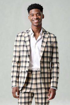 Black and Yellow Grid Notched Lapel Men Prom Suits