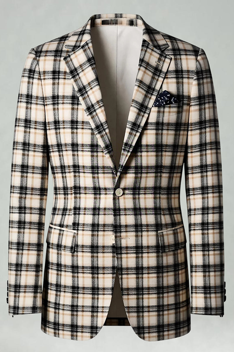 Load image into Gallery viewer, Black and Yellow Grid Notched Lapel Men Prom Suits