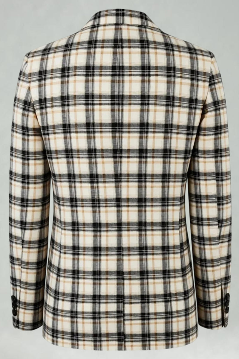 Load image into Gallery viewer, Black and Yellow Grid Notched Lapel Men Prom Suits