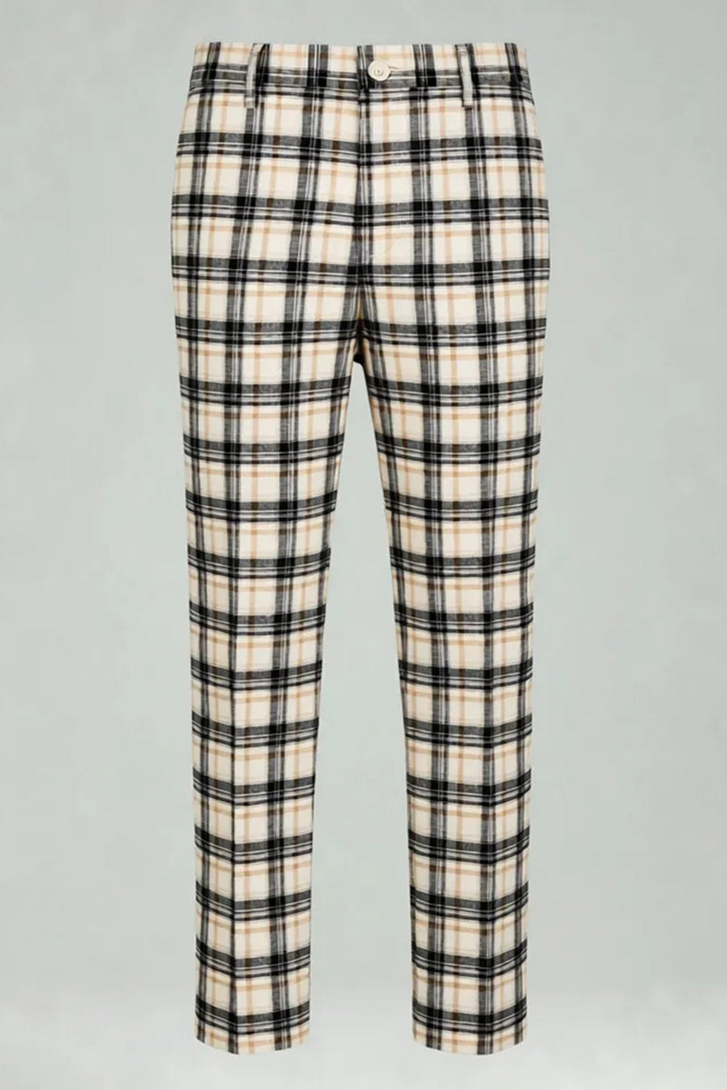 Load image into Gallery viewer, Black and Yellow Grid Notched Lapel Men Prom Suits