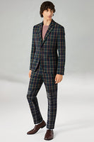 Load image into Gallery viewer, Black and Yellow Grid Notched Lapel Men Prom Suits