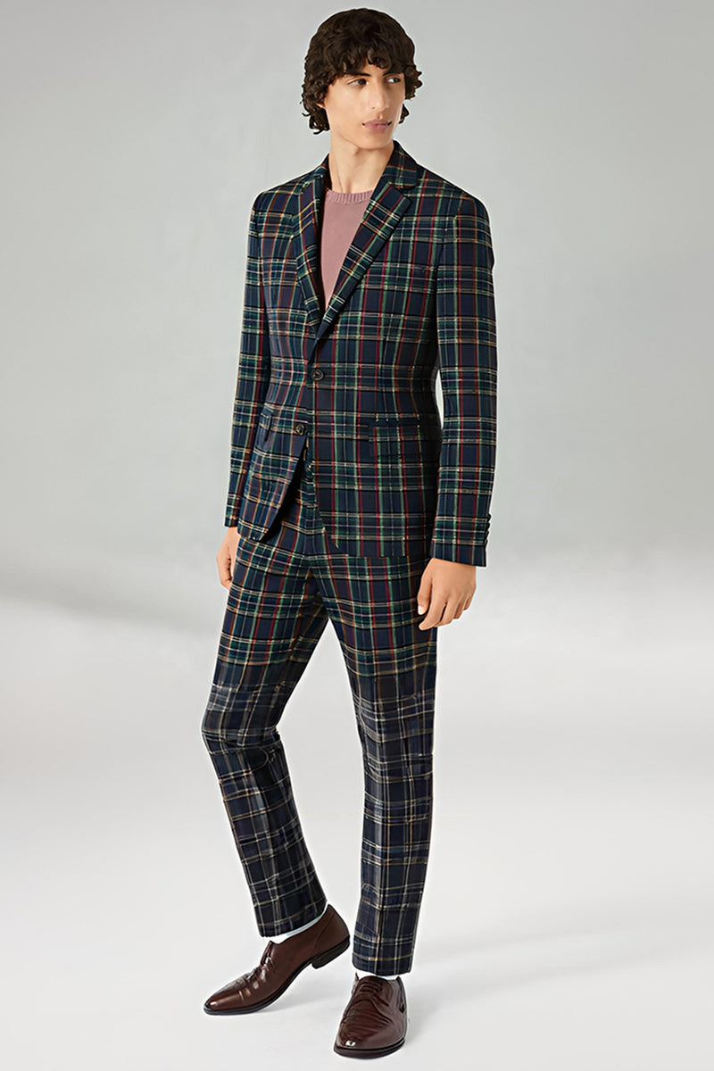 Load image into Gallery viewer, Black and Yellow Grid Notched Lapel Men Prom Suits
