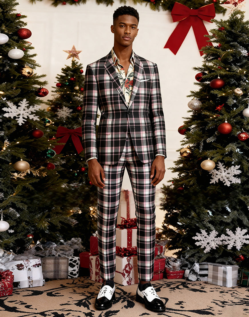 Load image into Gallery viewer, Black and Yellow Grid Notched Lapel Men Prom Suits