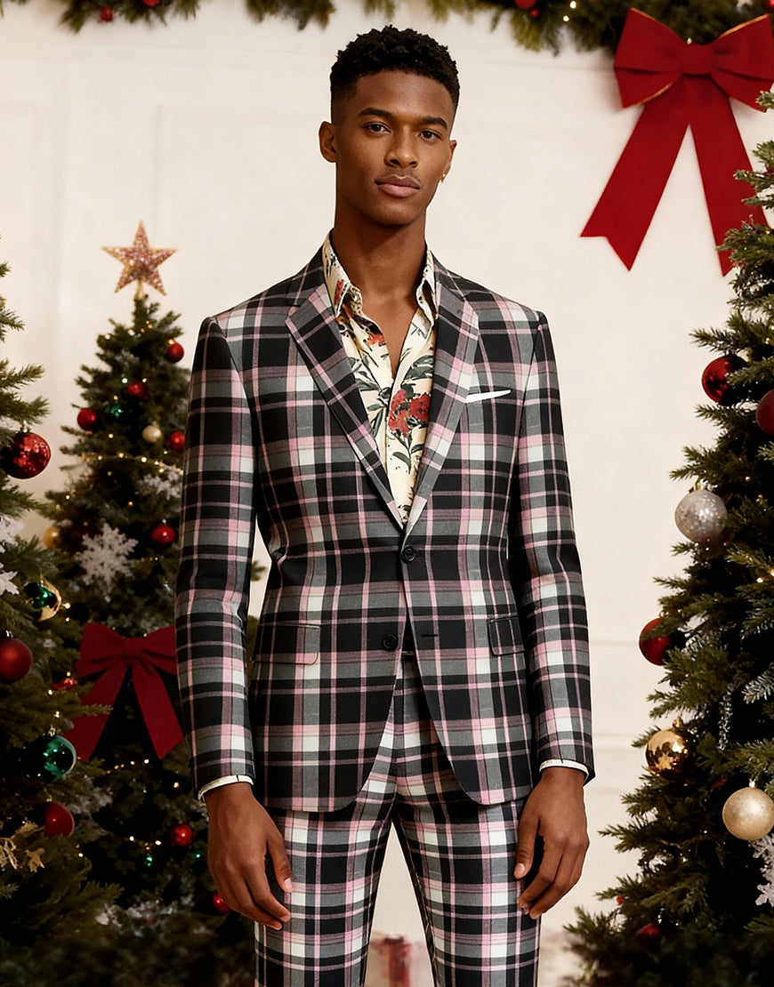 Load image into Gallery viewer, Black and Yellow Grid Notched Lapel Men Prom Suits