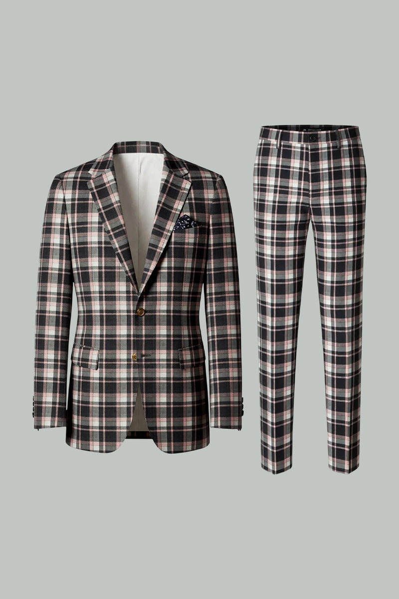 Load image into Gallery viewer, Black and Yellow Grid Notched Lapel Men Prom Suits