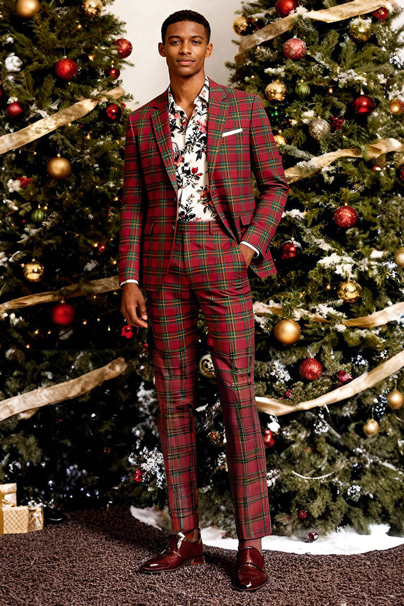 Load image into Gallery viewer, Black and Yellow Grid Notched Lapel Men Prom Suits