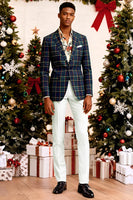 Load image into Gallery viewer, Blue and Green Grid 2 Piece Notched Lapel Men Prom Suits