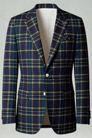 Load image into Gallery viewer, Blue and Green Grid 2 Piece Notched Lapel Men Prom Suits