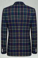 Load image into Gallery viewer, Blue and Green Grid 2 Piece Notched Lapel Men Prom Suits