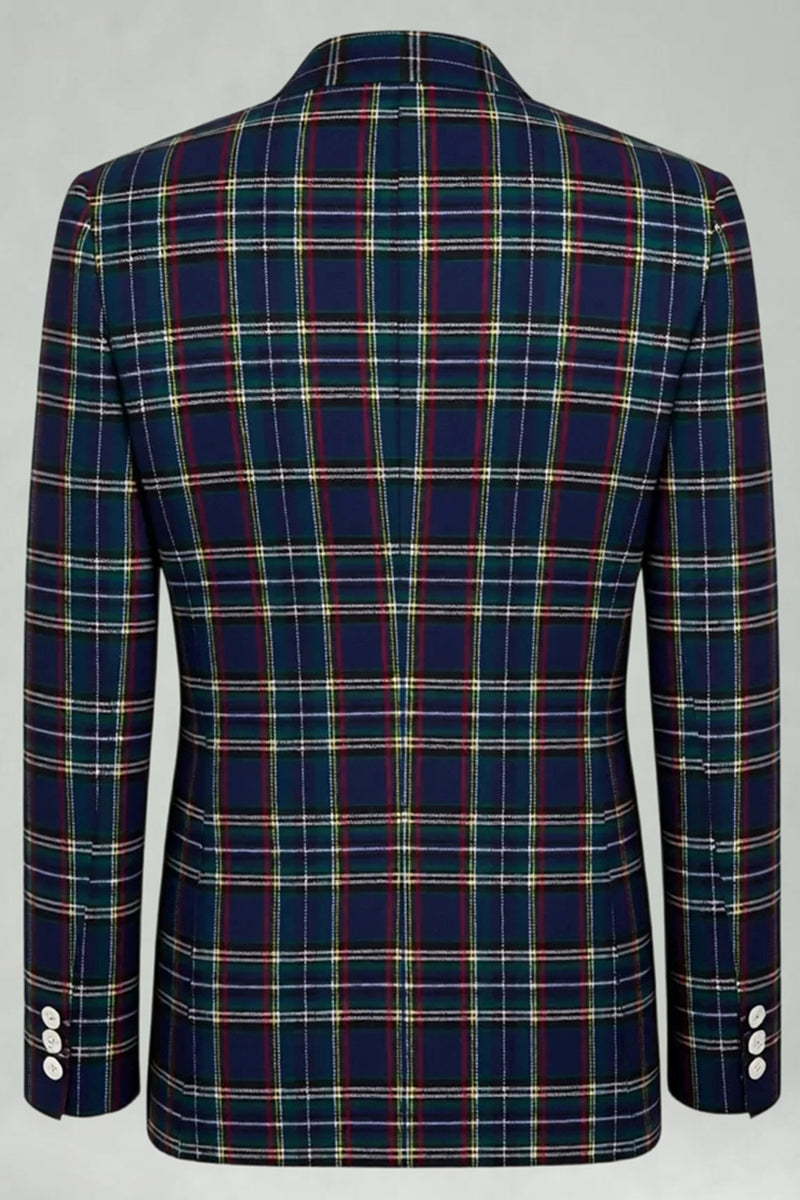 Load image into Gallery viewer, Blue and Green Grid 2 Piece Notched Lapel Men Prom Suits