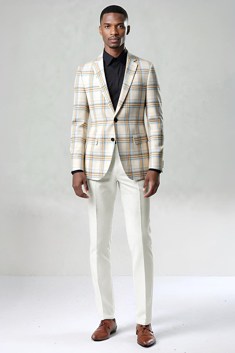 Load image into Gallery viewer, Blue and Green Grid 2 Piece Notched Lapel Men Prom Suits